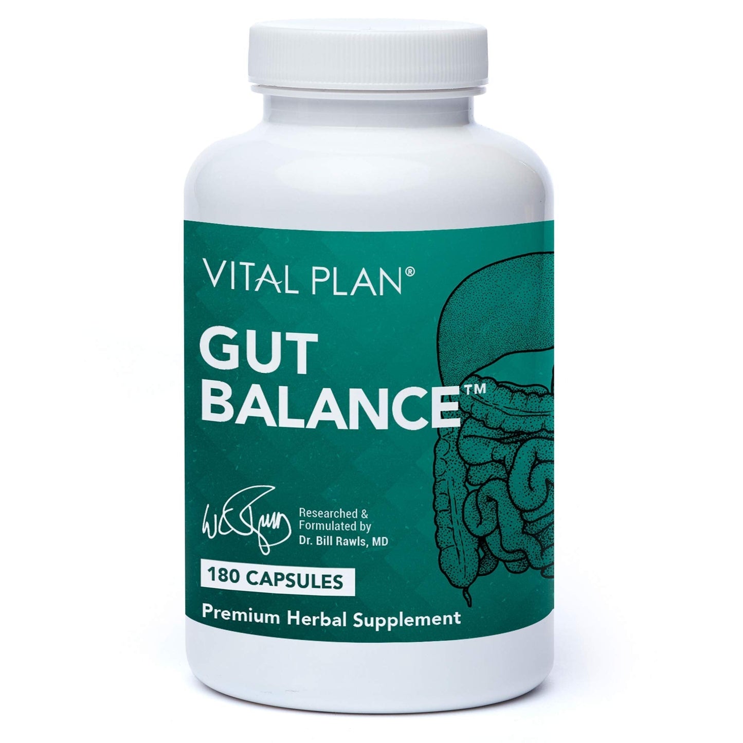 Vital Plan Gut Balance Supplement by Dr. Bill Rawls - Advanced Digestive Health Support Formula w/Clinical-Grade Slippery Elm Bark, Berberine & Dandelion Extract for Women & Men (180 Capsules) - Maple Wellness Supplements