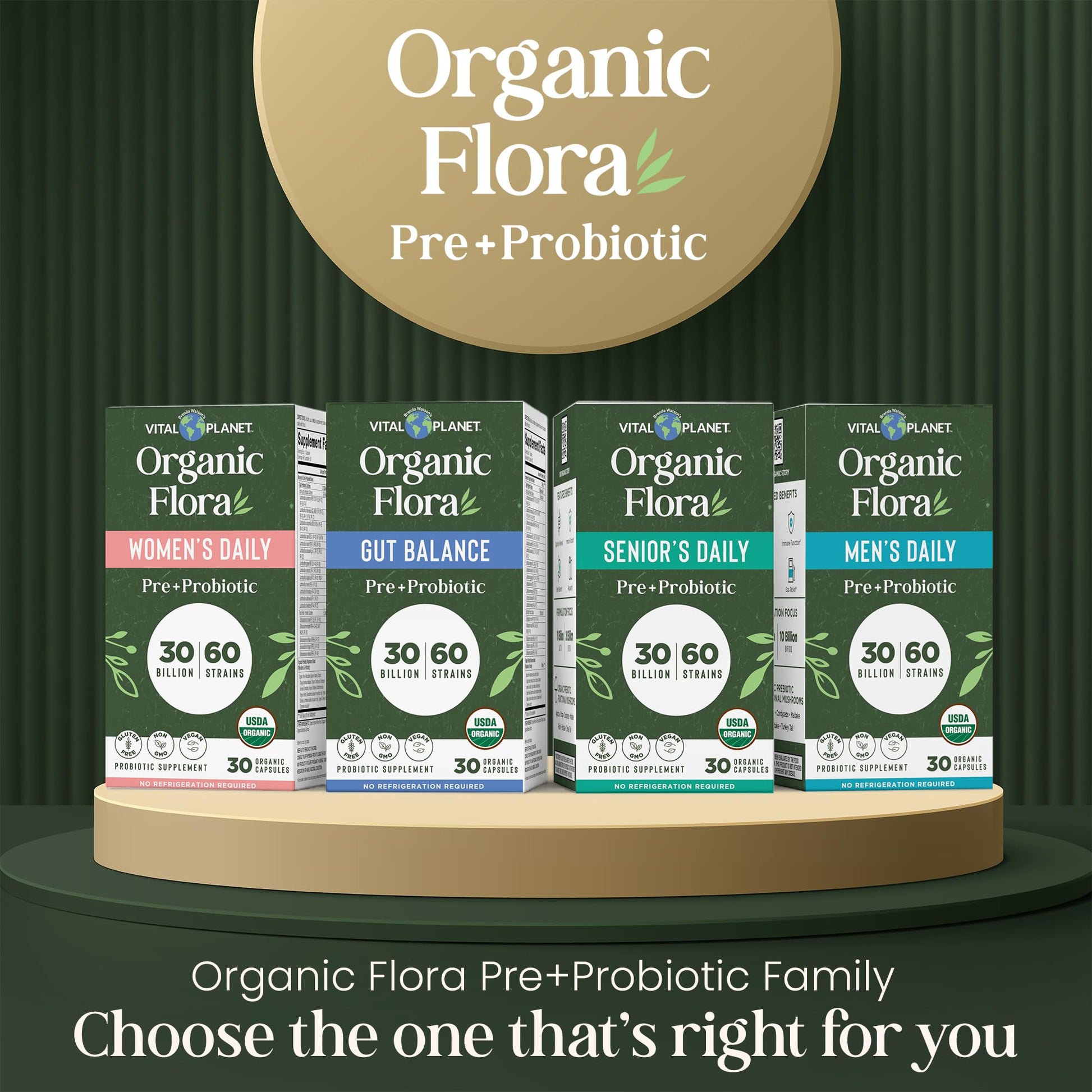 Vital Planet - Organic Flora Probiotics for Gut Health Balance, Shelf Stable Probiotic 30 Billion CFU, 60 Diverse Strains, Prebiotic Organic Mushroom Blend - Maple Wellness Supplements