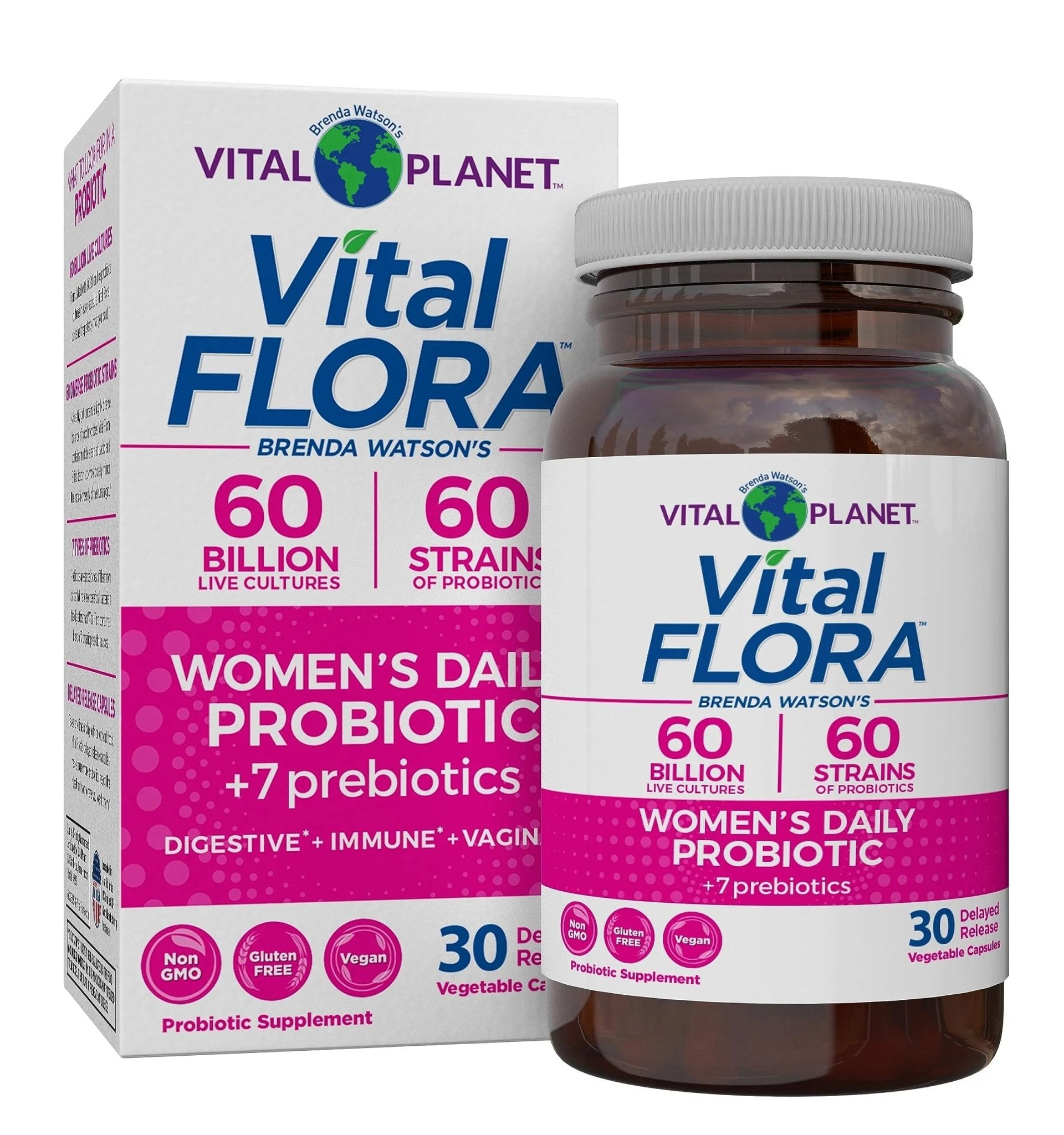Vital Planet - Vital Flora Women’s Daily Probiotic 60 Billion CFU, 60 Diverse Strains, 7 Organic Prebiotics, Vaginal and Immune Support, Bloating, Digestive Health Probiotics for Women 30 Capsules - Maple Wellness Supplements
