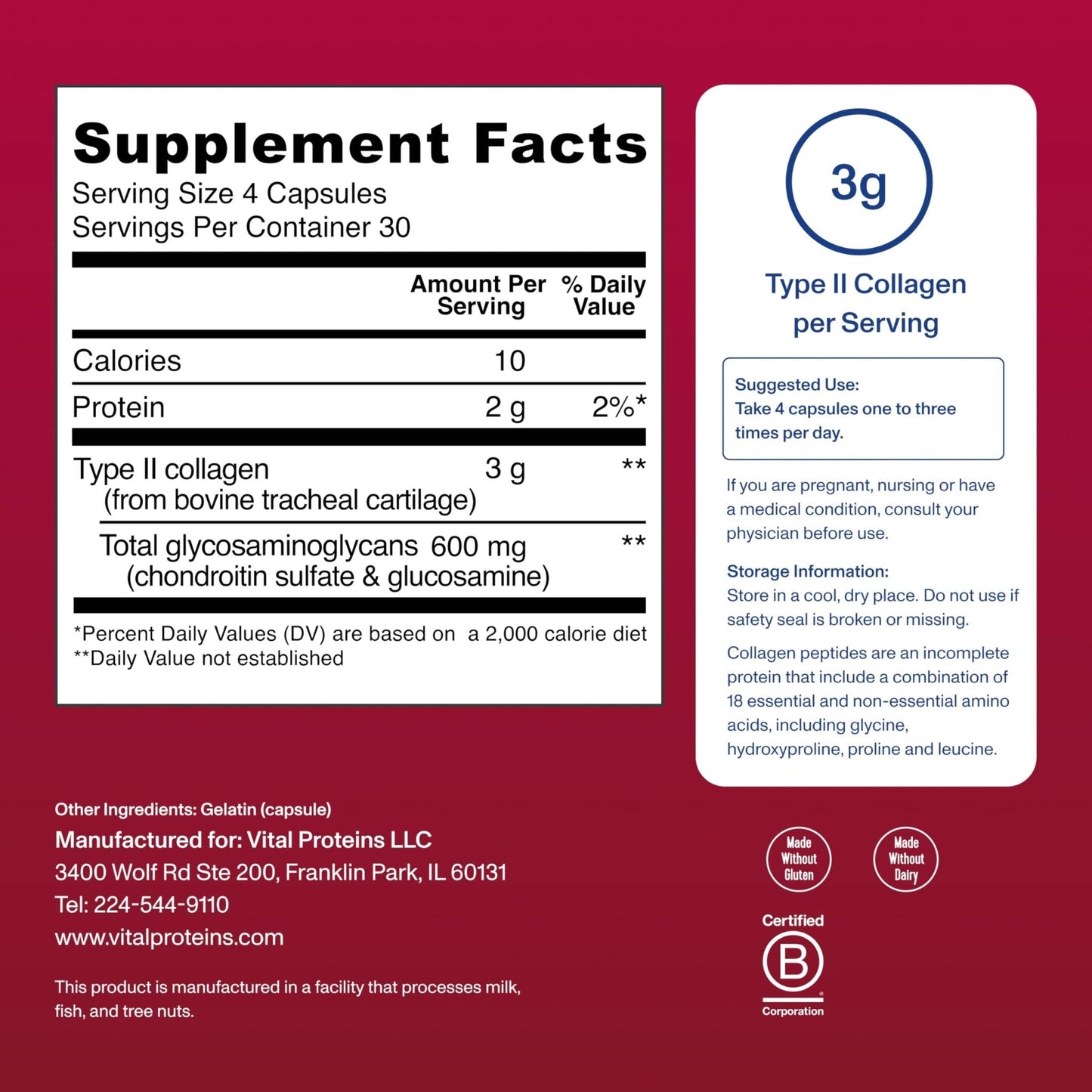 Vital Proteins Cartilage Collagen Pills, Type II Collagen & Chondroitin Sulfate Supplement for Recovery & Healthy Hair, Skin, Nails and Joints - Maple Wellness Supplements