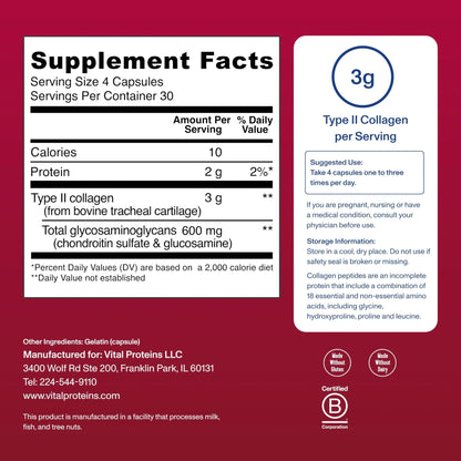 Vital Proteins Cartilage Collagen Pills, Type II Collagen & Chondroitin Sulfate Supplement for Recovery & Healthy Hair, Skin, Nails and Joints - Maple Wellness Supplements