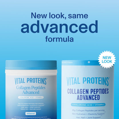 Vital Proteins Collagen Peptides Powder Advanced with Hyaluronic Acid & Vitamin C, 20oz Collagen Protein, Unflavored, 27 Servings - Maple Wellness Supplements