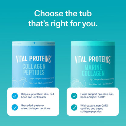 Vital Proteins Marine Collagen Peptides Powder Supplement for Skin Hair Nail Joint - Hydrolyzed Collagen - 12g per Serving - 7.8 oz Canister - Maple Wellness Supplements