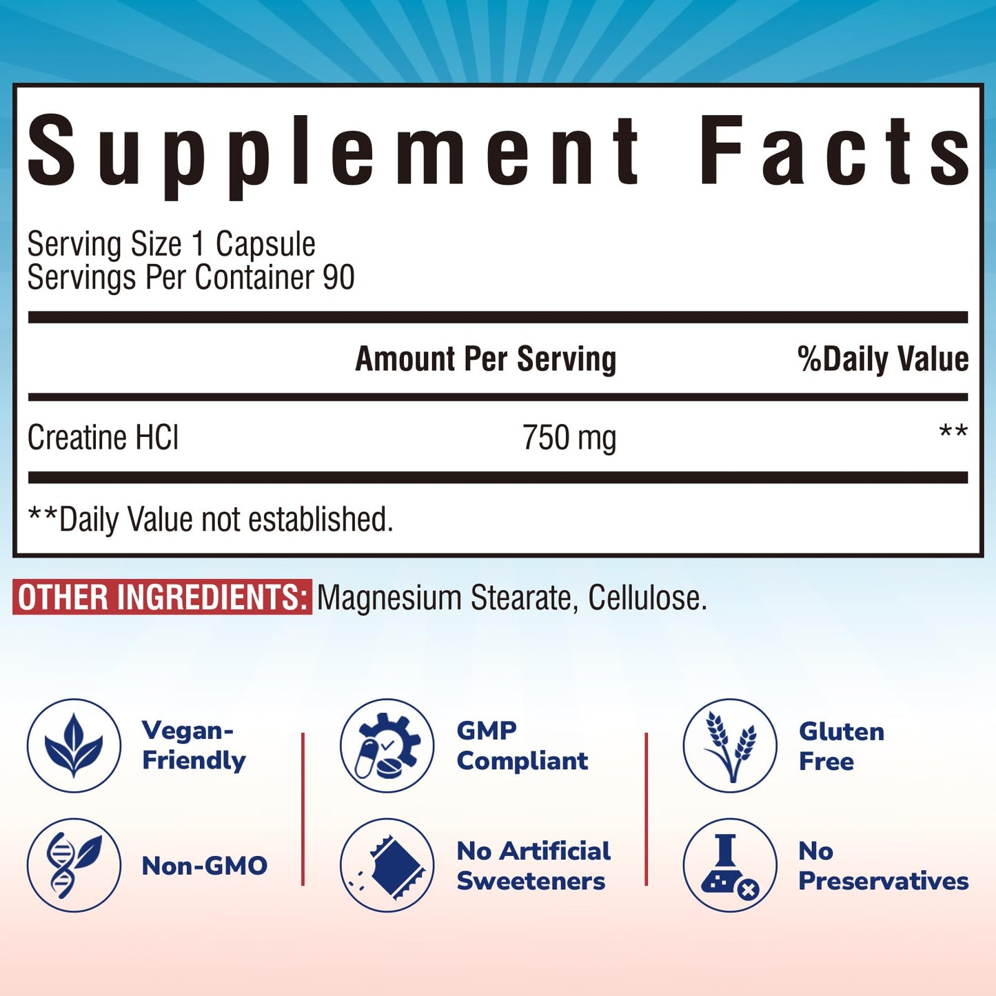 Vitalibre Creatine HCl Capsule, 750mg High Absorption Creatine Hydrochloride, Endurance, Strength, Fast Absorbing, No Load, No Bloat, Monohydrate Micronized Alternative, Once Daily, 90 Capsules - Maple Wellness Supplements