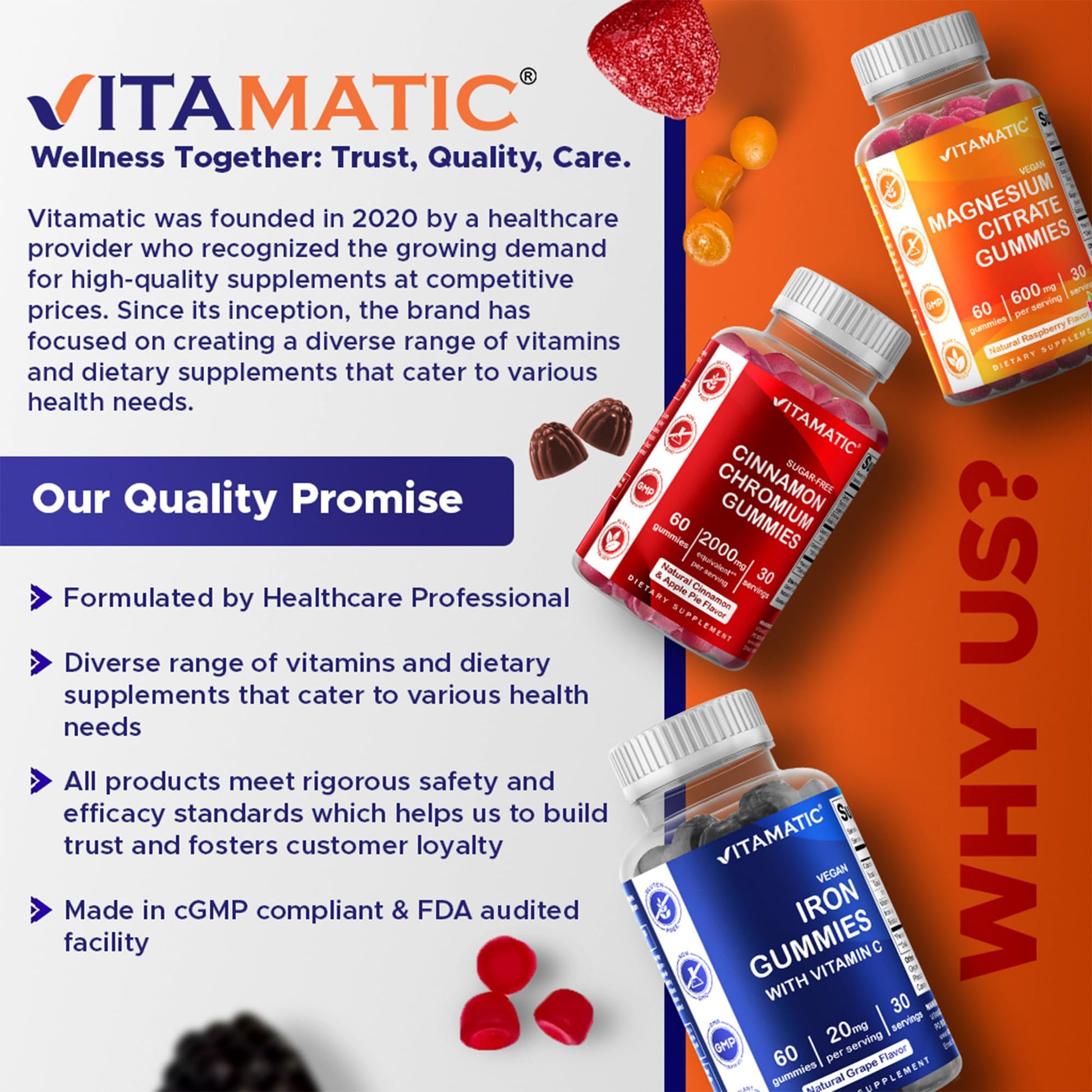 Vitamatic Vitamin B Complex Gummies with Vitamin C & Inositol - Natural Strawberry Flavor - 60 Gummies (1 Bottle) - Maple Wellness Supplements