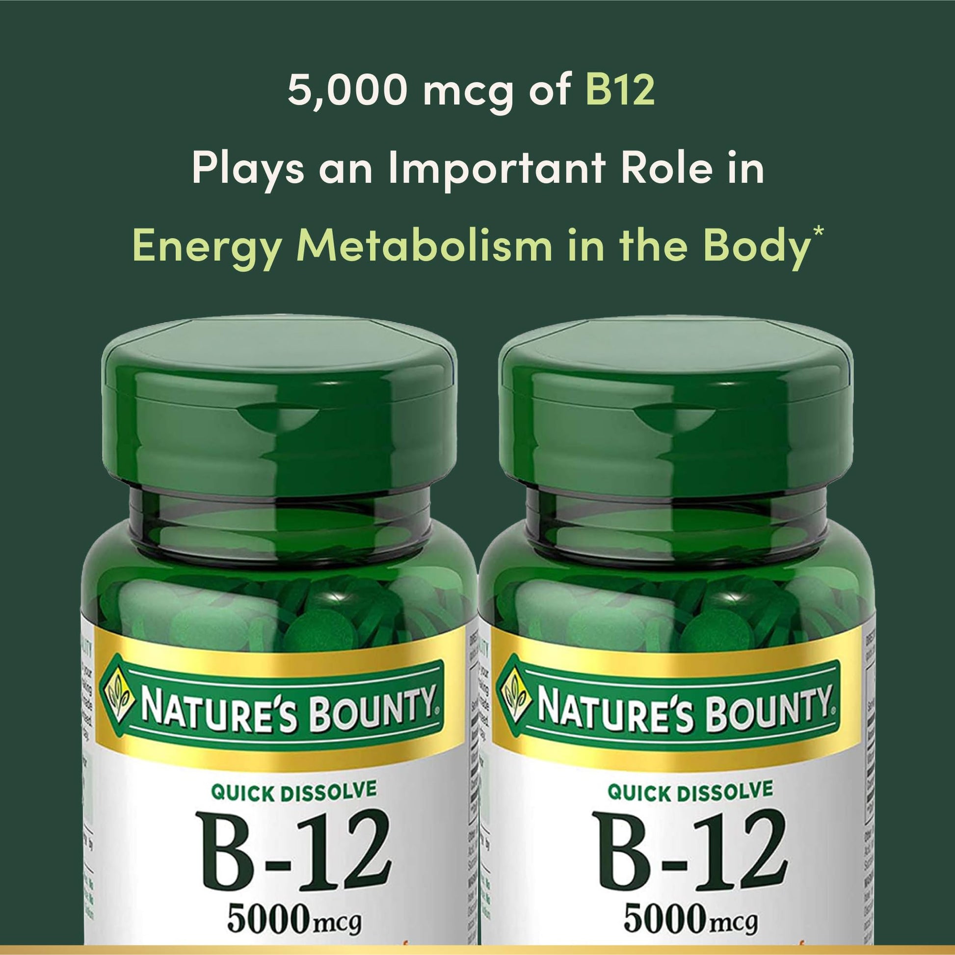 Vitamin B12 by Nature's Bounty, Quick Dissolve Vitamin Supplement, Supports Energy Metabolism and Nervous System Health, 5000mcg - Maple Wellness Supplements