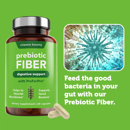 Vitamin Bounty Prebiotic Capsules - PreforPro® Prebiotics Supplement for Women & Men Digestive Health & Advanced Gut Health – No Fiber, No Bloating - Maple Wellness Supplements