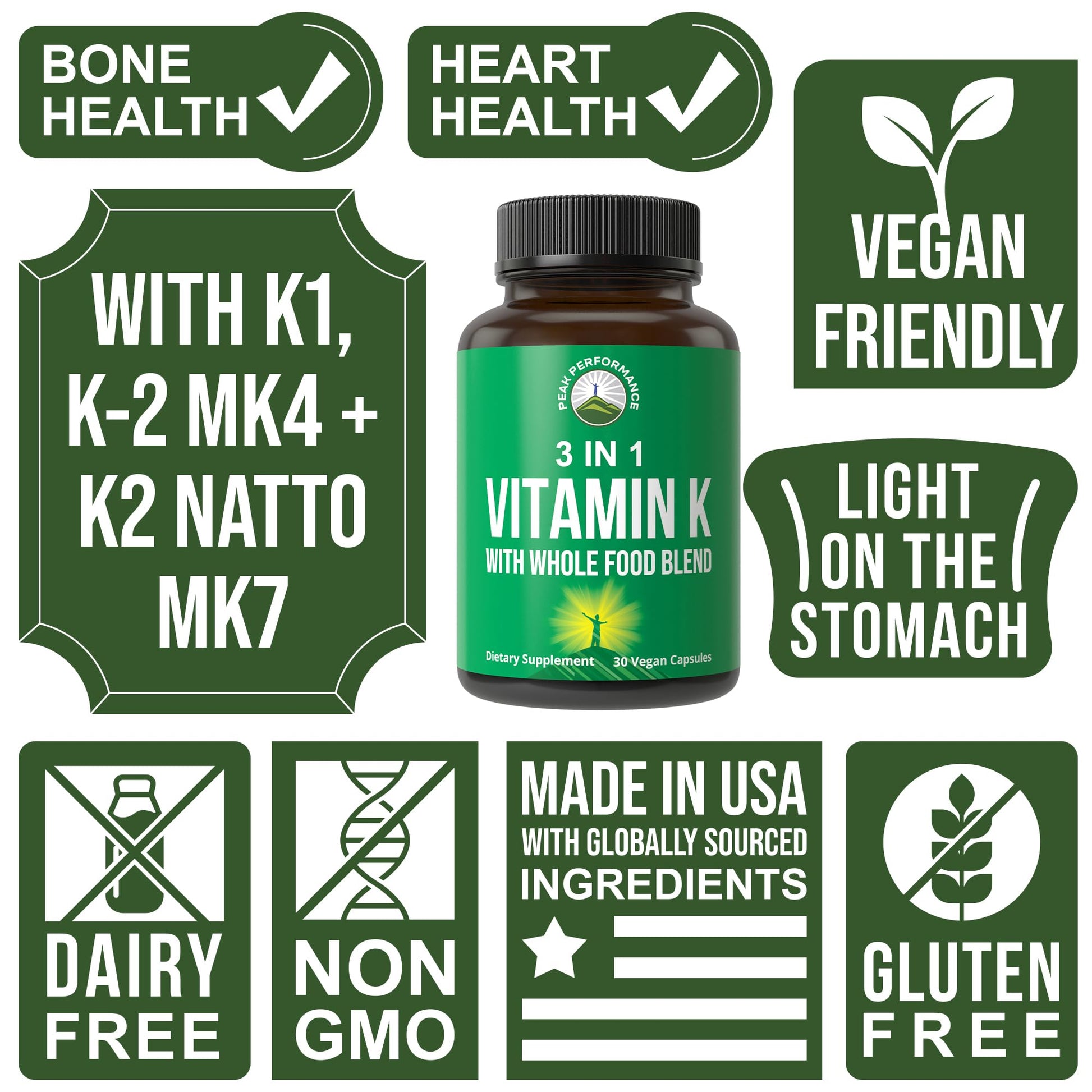 Vitamin K with Whole Food Blend of 25+ Vegetables and Fruits for Max Absorption. Vegan Capsules Supplement. Vitamins K1, K-2 MK4 + K2 Natto MK7. Alternative to Drops, Gummies. VIT K with K 2 and MK-7 - Maple Wellness Supplements
