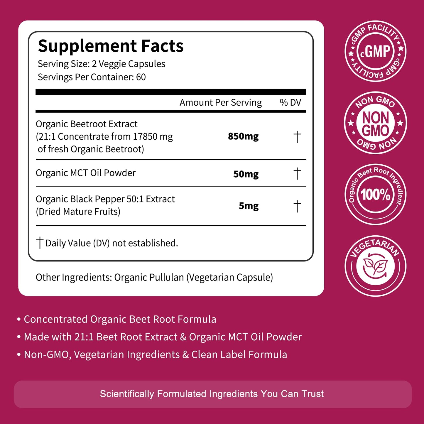 Vitarevive Organic Beet Root Capsules with Beetroot Extract 17850mg 21:1 Concentrated Beetroot Supplement Supports Circulation and Nitric Oxide - Maple Wellness Supplements