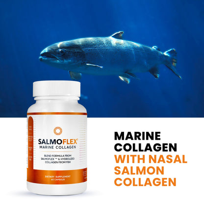 VITASEI Salmoflex Marine Collagen Peptides Pills W/Hyaluronic Acid, Vitamin C, D, E | Salmon Supplements - Hair, Skin, Nails | Multivitamin for Women & Men | Knee, Joint Relief - 60 Capsules - Maple Wellness Supplements