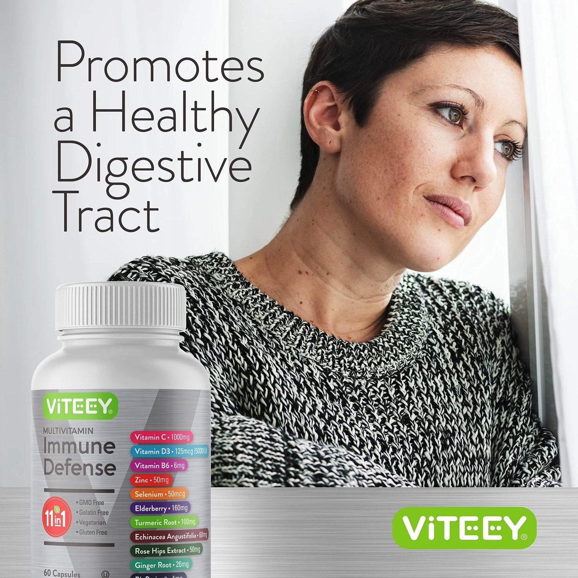 VITEEY 11 in 1 Immune Support Supplement - Immune Defense with Vitamin D3, B6, Echinacea, Turmeric, Rose-HIPS, Selenium - Maple Wellness Supplements