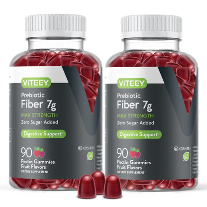 VITEEY Prebiotic Fiber Gummies for Adults, 7g - Gut Health & Digestive Soluble Fiber Supplement Gummies - Zero Sugar Added, Vegan, Gluten-Free - 180 Count - Maple Wellness Supplements