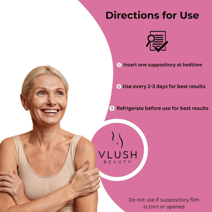 VLUSH Vaginal Moisturizer Suppositories - Deep Hydration with Hyaluronic Acid for Vaginal Dryness, Menopause Support & Daily Comfort, Made in FDA Registered Facility - Hormone-Free (10 Count) - Maple Wellness Supplements