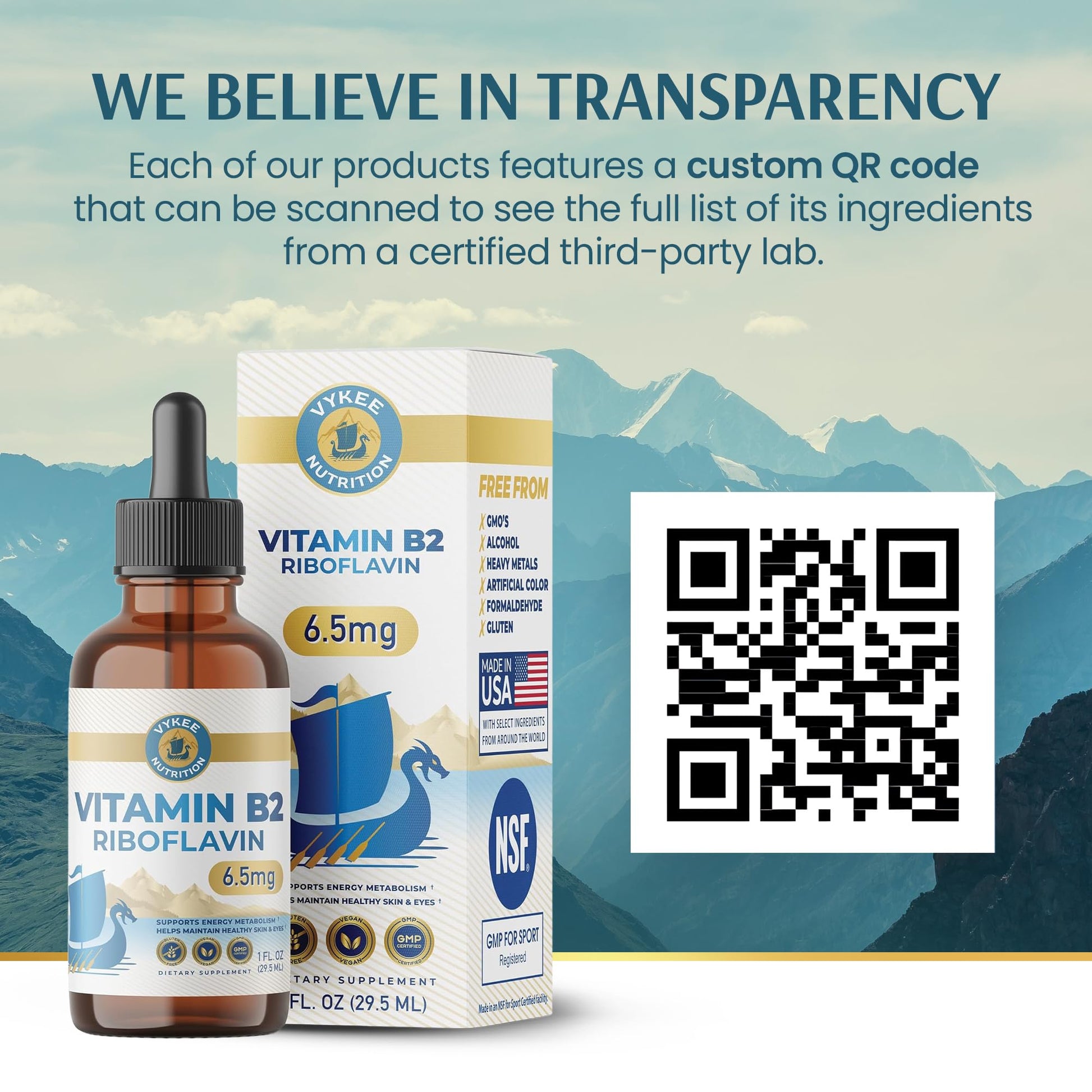 Vykee Nutrition Vitamin B2 Riboflavin Drops - Liquid B2 Supplement for Energy Metabolism, Cellular Function and Vision Support - Vegan, Non-GMO, Gluten-Free - Maple Wellness Supplements