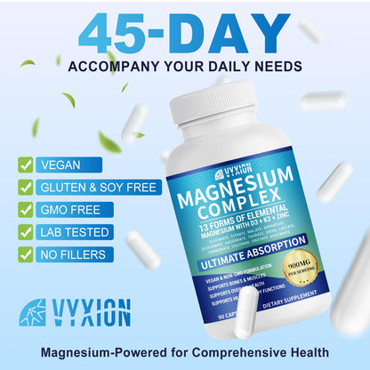 VYXION Magnesium Complex 900mg per Serving – High Absorption Magnesium Glycinate with Vitamin D3 K2 Zinc & B Vitamins – Sleep, Calm, Muscle & Nerve Support – 90 Capsules - Maple Wellness Supplements
