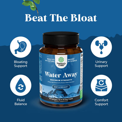 Water Away Herbal Diuretic Pills High Strength - Fluid Retention Supplement with Dandelion Leaf Extract & Green Tea for Bloating Relief for Women & Men - Maple Wellness Supplements