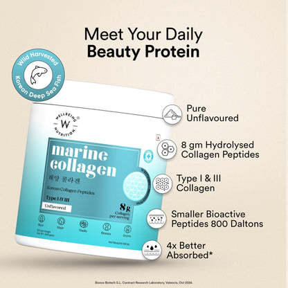 WELLBEING NUTRITION Pure Korean Marine Collagen Supplements for Women & Men, 200g | Hydrolyzed Collagen Powder and Amino Acids | Supports Healthy Skin, Hair, Nails, Bone & Joint | Unflavored - Maple Wellness Supplements