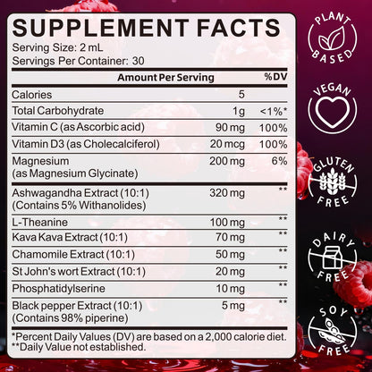 WellBloom Cortisol Reducer for Women & Men with Magnesium Glycinate, Ashwagandha, L-Theanine - Supports Stress Relief, Sleep & Heart Health, Nerves, Muscles - 2 Fl Oz - Maple Wellness Supplements