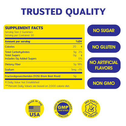 Wellio Fiber Gummies for Adults – Sugar Free Prebiotic Fiber Supplement with FOS, & Digestive Support – 5g Natural Fiber per Serving – Non-Stick Fruit Flavor – 60 Count – Made in USA - Maple Wellness Supplements
