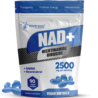 WELLNESS LABSRX NAD+ Supplement - Third-Party Tested NMNH Supplement Softgels, NAD Resveratrol 2500mg NAD Supplements for Anti-Aging, Longevity, and Cellular Health Support - Made in USA - Maple Wellness Supplements