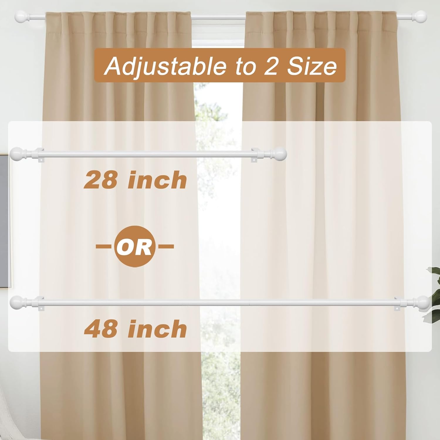 White Curtain Rods for Windows 28 to 48 Inch, Heavy Duty Curtain Rod Set with Brackets, Decorative Adjustable Curtain Rods for Bedroom, Living Room, 5/8" Metal Drapery Rod - Maple Wellness Supplements