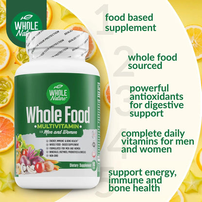 Whole Nature Whole Food Multivitamin for Men and Women Complete Daily Superfood Vitamins Plus Minerals Digestive Enzymes - Maple Wellness Supplements