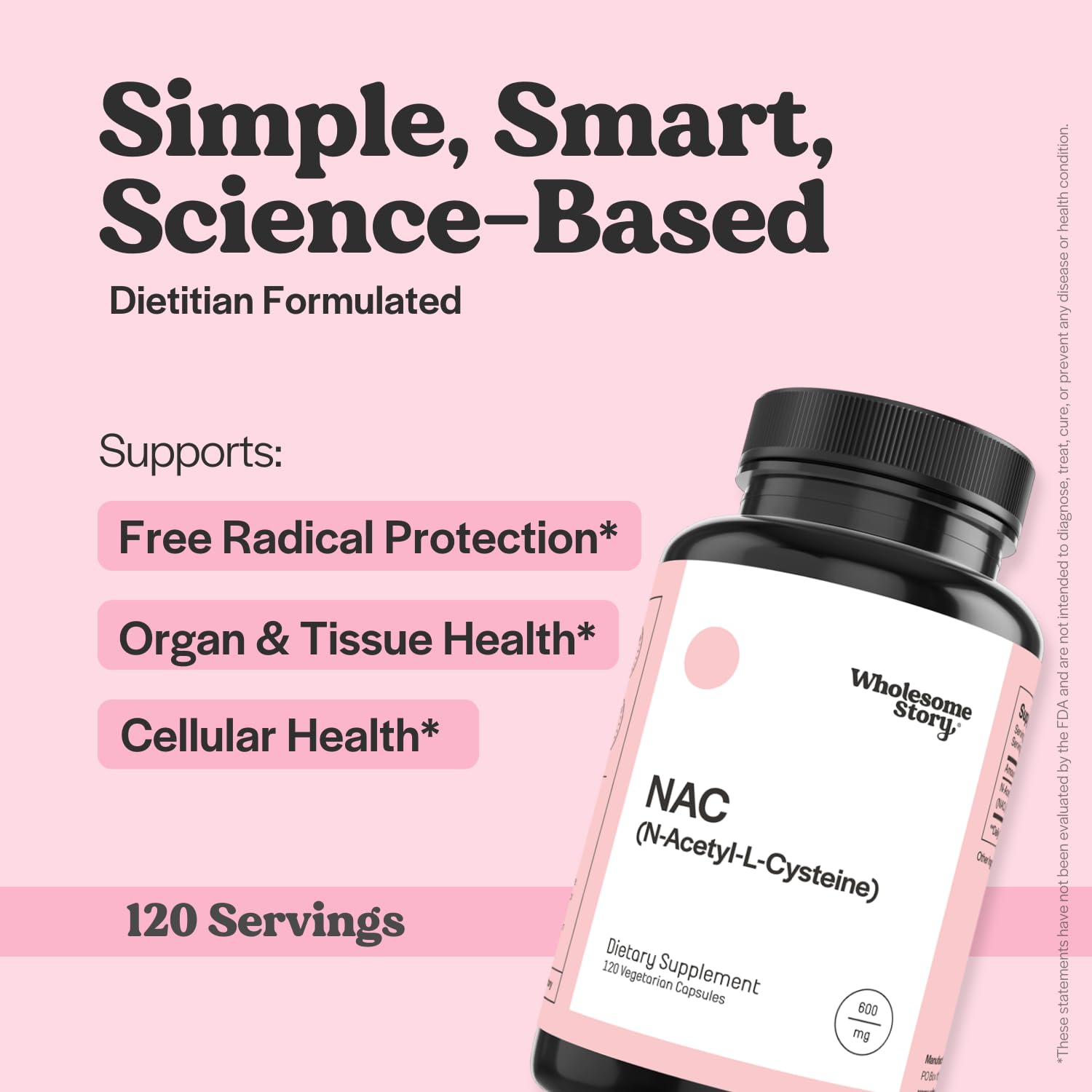 Wholesome Story NAC Supplement N Acetyl Cysteine 600 mg | Liver, Lung & Fertility Support | 120 Capsules | 120 Serving Supply - Maple Wellness Supplements