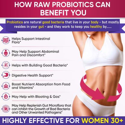 Wholesome Wellness Dr. Formulated Raw Probiotics for Women 100 Billion CFUs Capsules with Prebiotics, Digestive Enzymes, Approved for Adults, Shelf Stable Supplement - Maple Wellness Supplements
