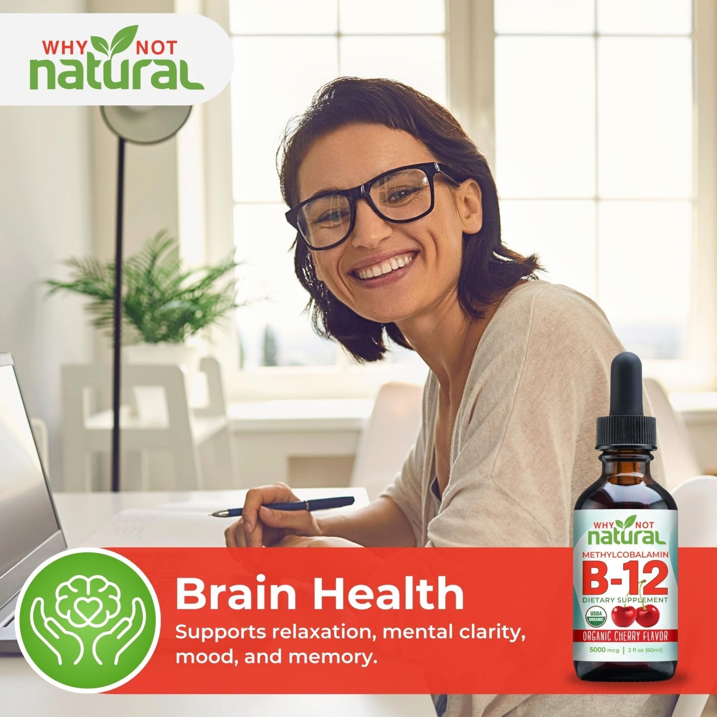 Why Not Natural Organic Vitamin B12 Liquid - Sublingual Extra Strength 60 x 5000 mcg Methylcobalamin Drops, Vegan, - Maple Wellness Supplements