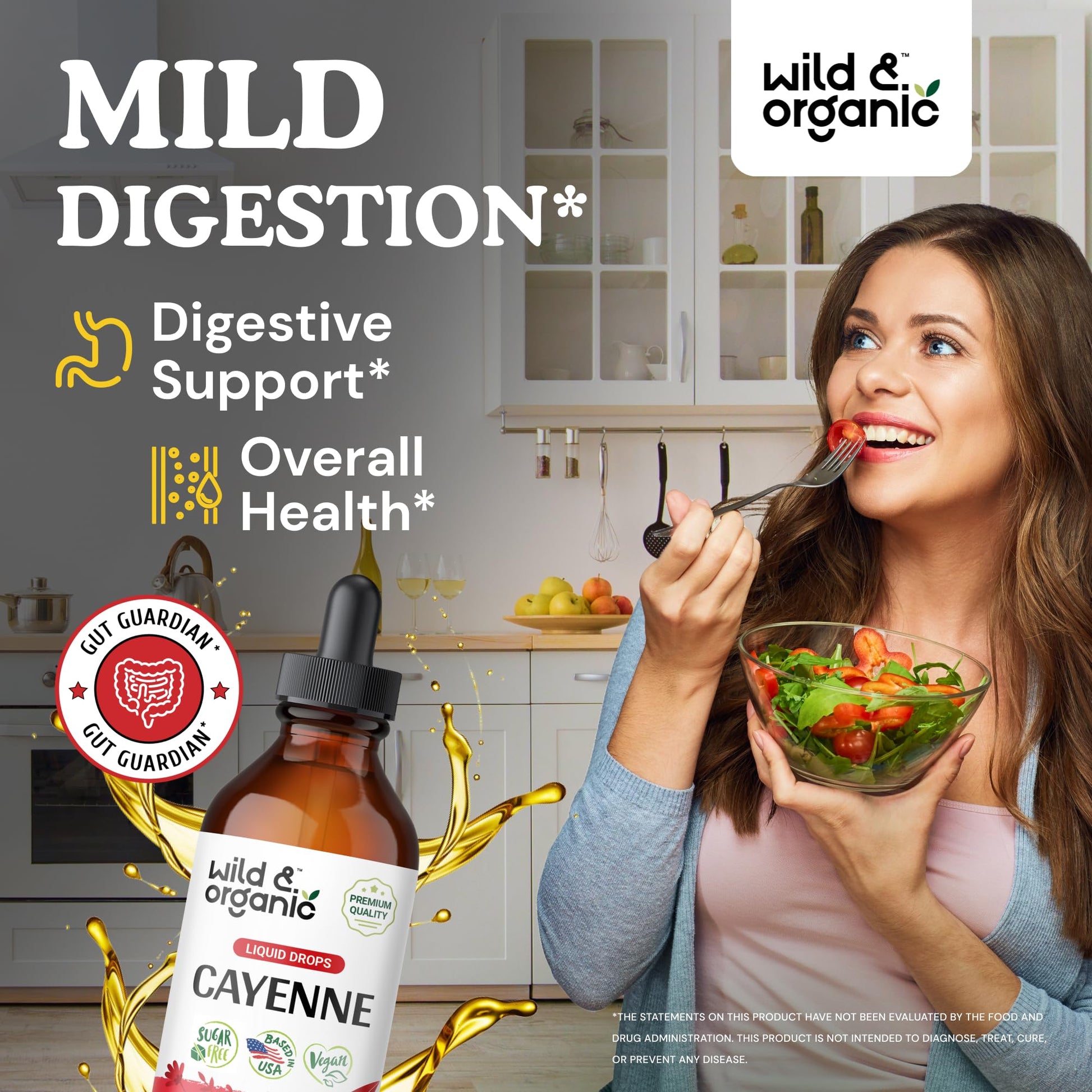 Wild & Organic Cayenne Pepper Tincture - Digestive Support with Capsaicin Extract - Cayenne Pepper Liquid Drops for Overall Well-Being - Unflavored, Vegan, Sugar & Alcohol-Free - 4 fl oz - Maple Wellness Supplements