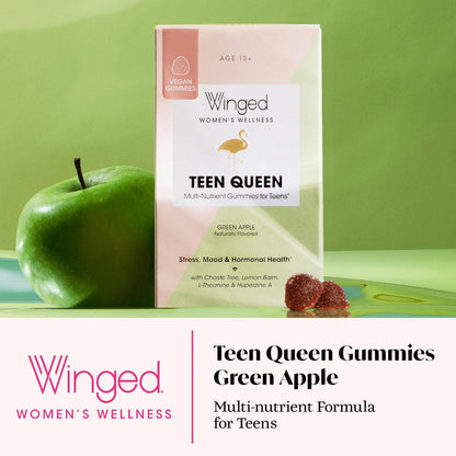 Winged Wellness Multivitamin Gummies for Teen Girls - Teen Vitamins for Mood & Hormonal Health - Vegan Gummy Supplement with Chaste Tree, Lemon Balm, L-Theanine, Probiotics & Biotin - 50 Gummies - Maple Wellness Supplements