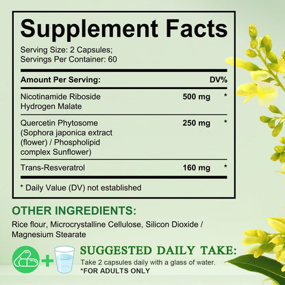 XINSZLIN NAD Supplement, NAD Nicotinamide Riboside Resveratrol 910mg, High Purity NAD Supplement for Healthy Cellular Function, Supports NAD Levels Healthy Skin Aging Dietary Supplement 120 Capsules - Maple Wellness Supplements
