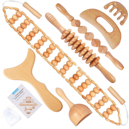 Xokocli 7-in-1 Wood Therapy Massage Tools Lymphatic Drainage Massager for Muscle Pain Relief | Maderoterapia Kit Body Sculpting Tools for Anti-Cellulite, Body Shaping - Maple Wellness Supplements