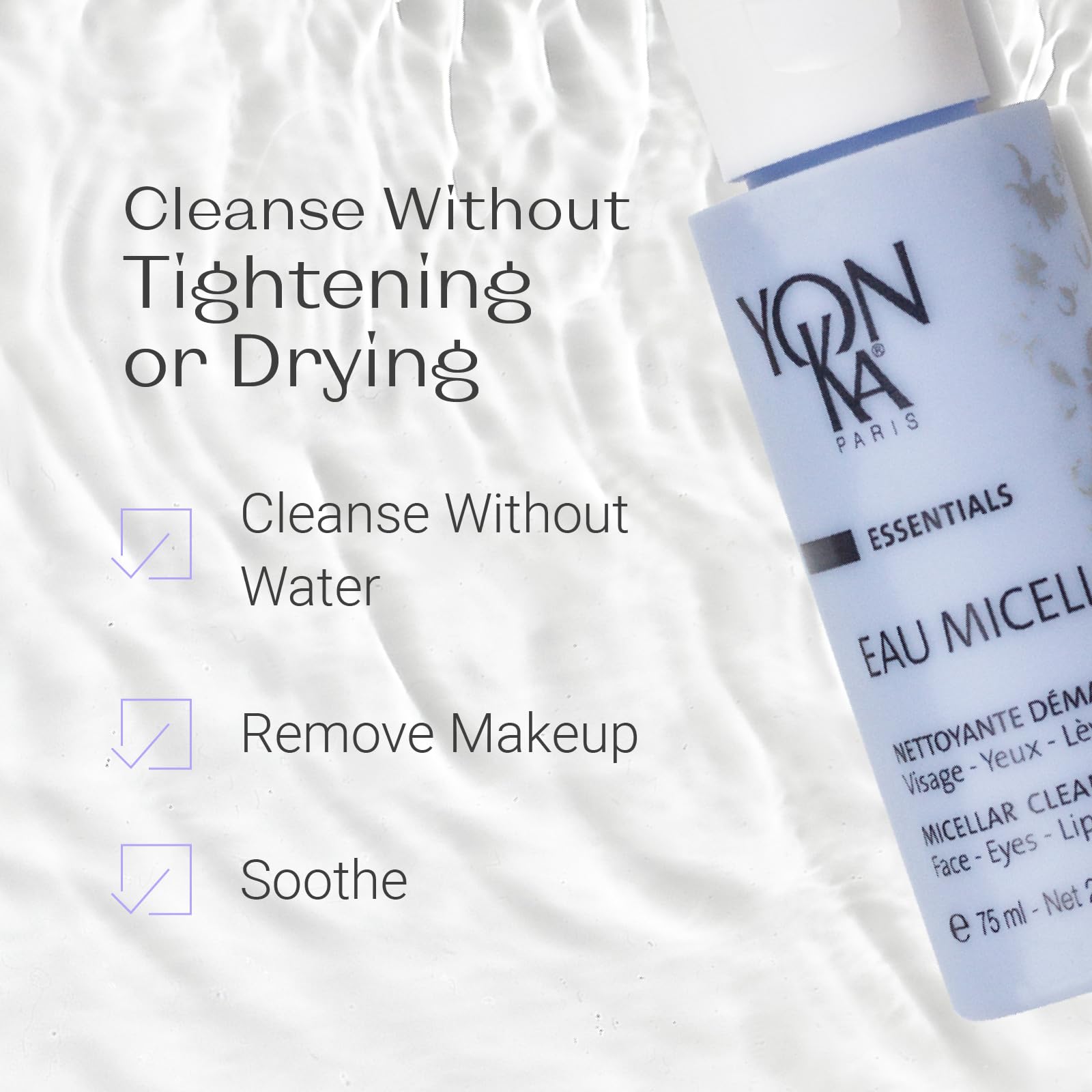 Yonka Eau Micellaire Travel Size | Micellar Water and Cleansing Makeup Remover | Gentle Face Wash with Rose and Chamomile to Remove Impurities and Hydrate | Paraben-Free | 2.53 fl oz - Maple Wellness Supplements