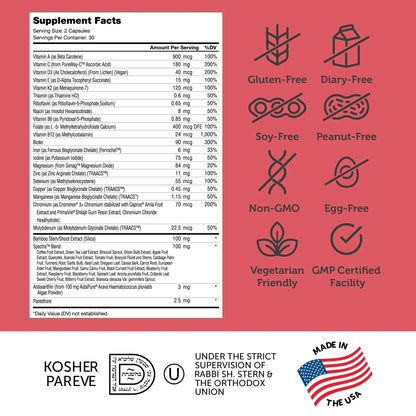 Zahler Multivitamin Beauty + Skin Hair and Nails Support, Multivitamin for Women and Men with Iron, Certified Kosher, 60 Capsules - Maple Wellness Supplements