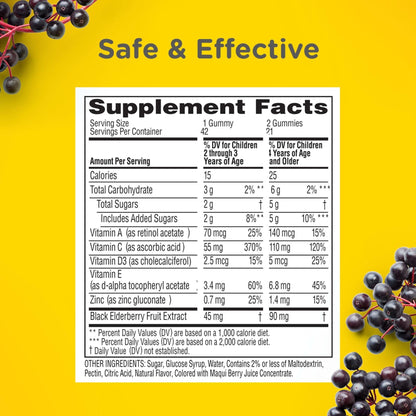 Zarbee’s Kids Elderberry Immune Support Supplement Gummies, Vitamins A C D3 E & Zinc, Elderberry Extract, Gluten & Gelatin Free - Maple Wellness Supplements