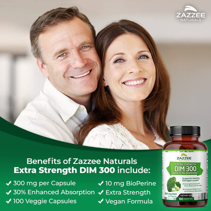 Zazzee Extra Strength DIM 300, 10 mg BioPerine and 300 mg DIM per Capsule, 100 Vegan - Maple Wellness Supplements