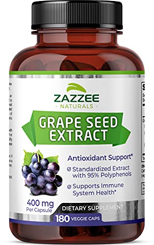 Zazzee High Strength Grape Seed 50:1 Extract, 20,000 mg Strength, 180 Vegan Capsules - Maple Wellness Supplements
