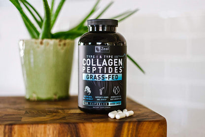 Zeal Naturals Collagen Peptides Collagen Pills (360 Capsules) Grass Fed Collagen Pepetide Powder - Hydrolyzed Collagen Powder for JointTendon SupplementHair Skin and Nails - Maple Wellness Supplements