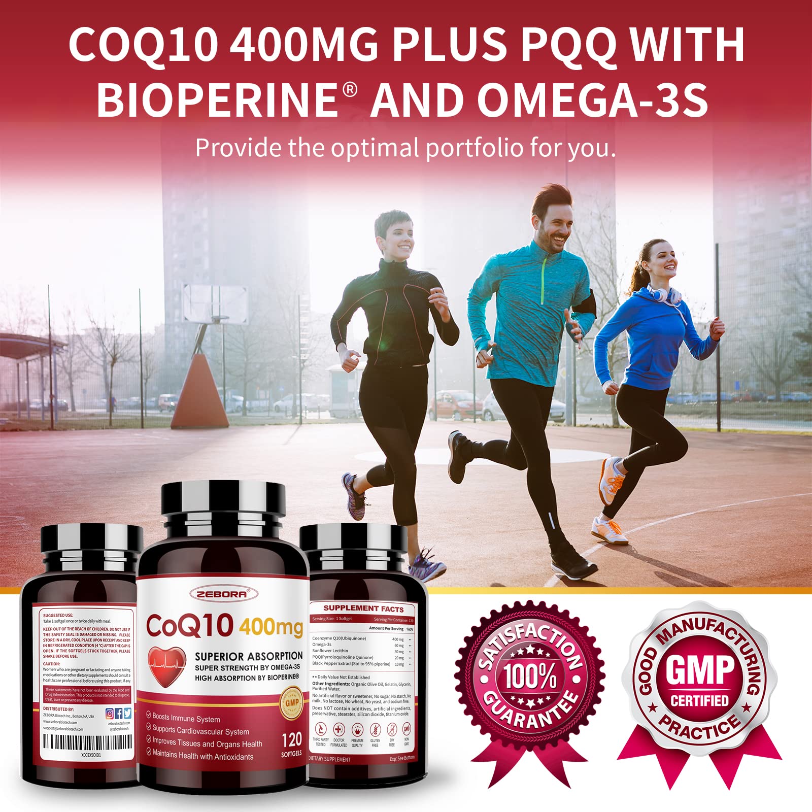 ZEBORA CoQ10-400mg-Softgels with PQQ, BioPerine & Omega-3, Coenzyme Q10(Ubiquinone) Supplement for High-Absorption, Powerful-Antioxidant - Maple Wellness Supplements