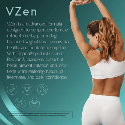 Zenos Health VZen Vaginal Probiotics for Women – Probiotics and Prebiotics for Digestive Health & Bloating Relief for Women – Improve Gut Health, Urinary Tract & Daily Wellness - Made in USA, 30 Caps - Maple Wellness Supplements
