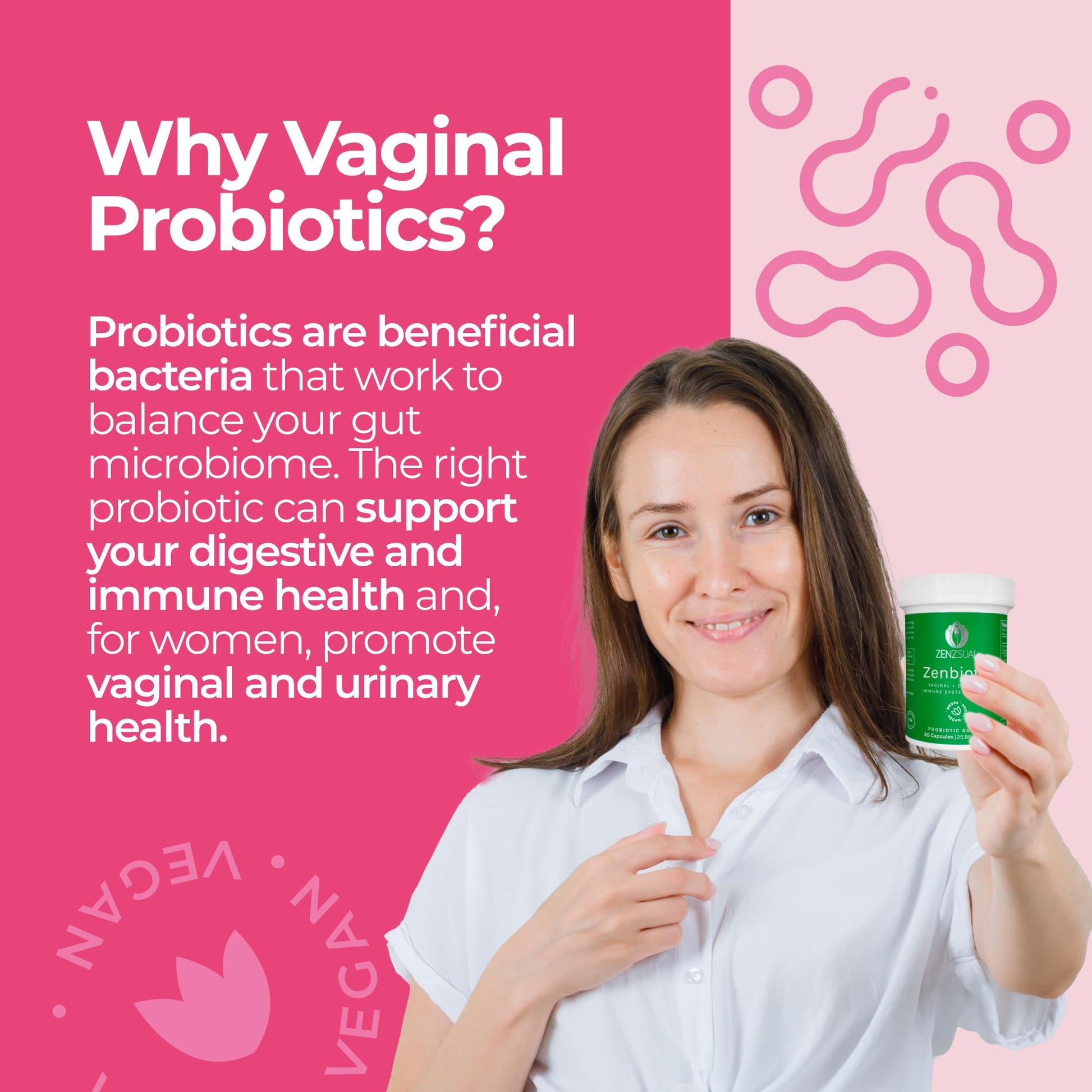 ZENZSUAL Zenbiotic Probiotics Support for Women – 25 Billion CFU, Vaginal Health & pH Balance Support, Odor & Yeast Control, Gut & Digestive Health, Urinary Comfort, Hormone Balance, 30 Vegan Capsules - Maple Wellness Supplements