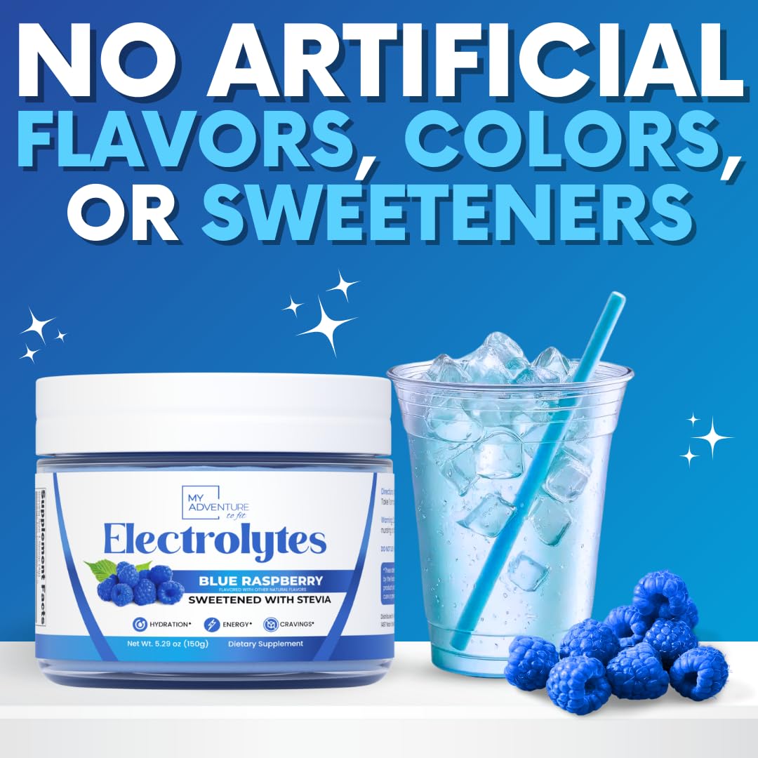 Zero Sugar - Blue Raspberry Electrolytes Powder - Refreshing Hydration - Caffeine Free Energy - All Natural Ingredients - Vegan, Keto and Paleo - Sugar Free Electrolyte Powder Drink Mix - 37 Servings - Maple Wellness Supplements
