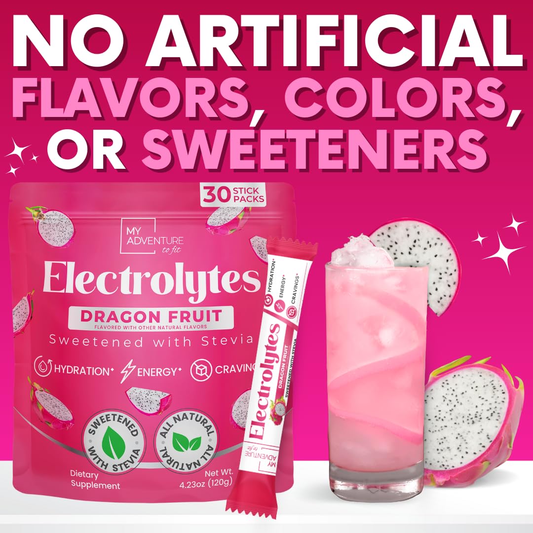 Zero Sugar Dragon Fruit Electrolytes Sticks - Refreshing Hydration - Caffeine Free Energy with Natural Ingredients - Vegan, Keto & Paleo - Maple Wellness Supplements