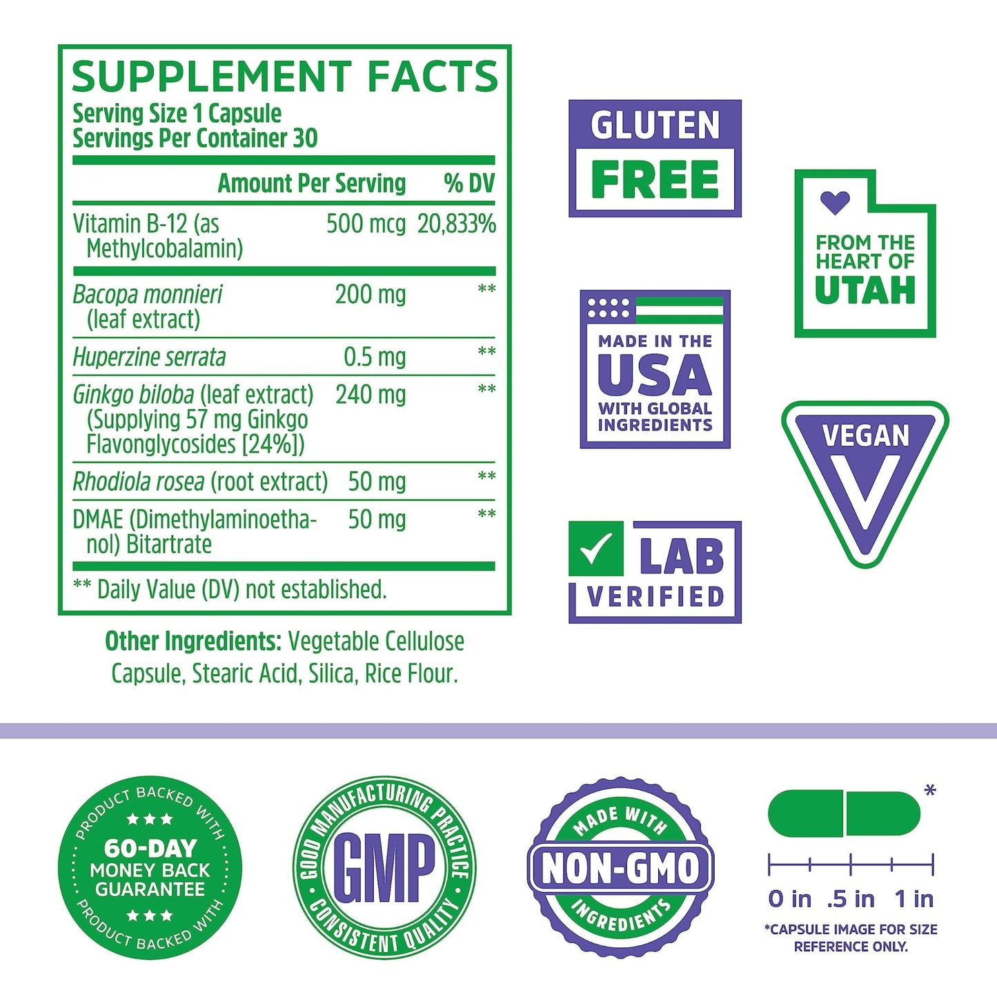 Zhou Neuro-Peak - Brain Supplements for Memory and Focus, Nootropic for Men & Women, Brain Support Pill for Adults, Brain Vitamins - 30 Veggie Capsules (Pack of 1) - Maple Wellness Supplements