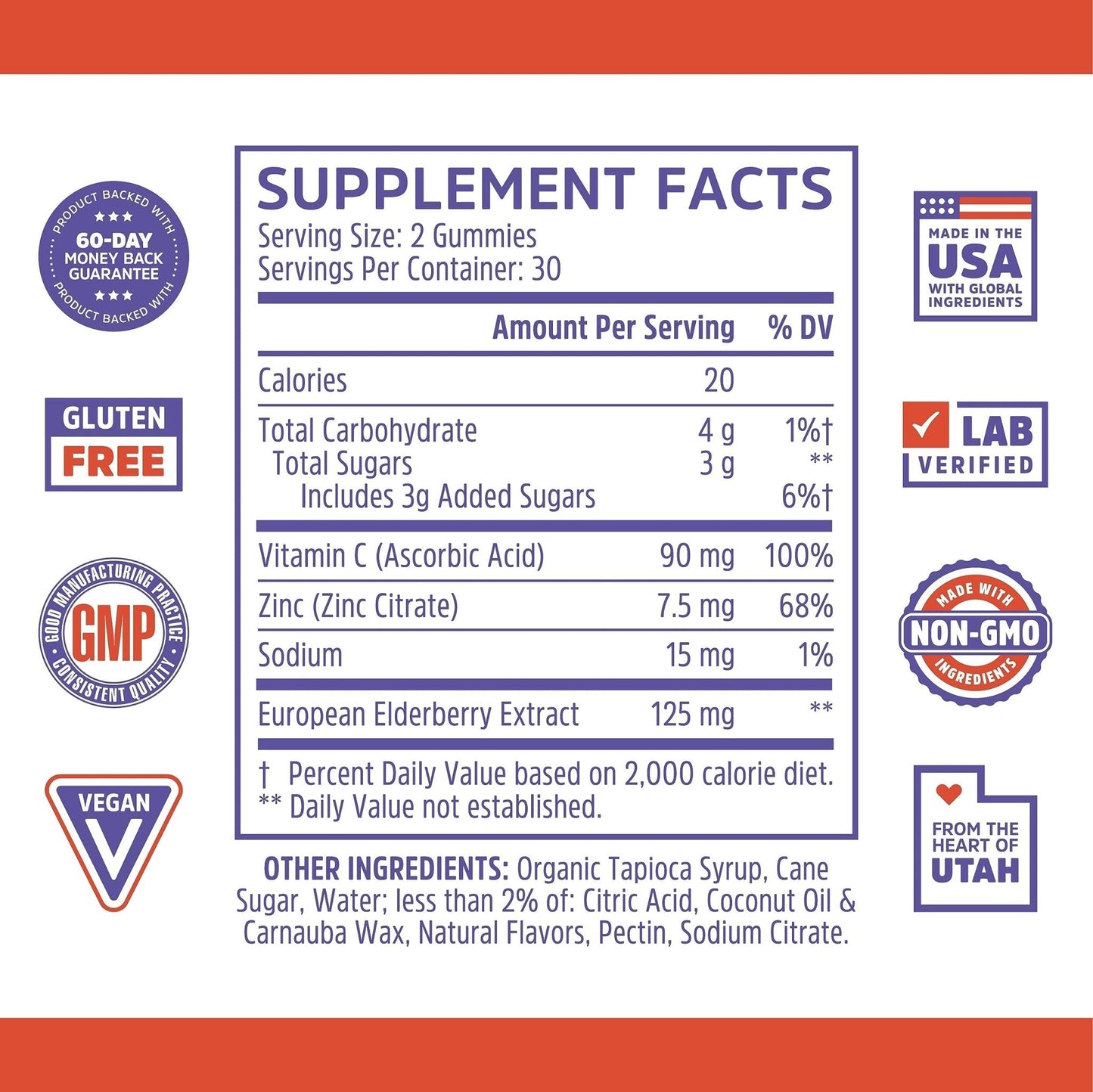 Zhou Nutrition Elder-Mune Sambucus Elderberry Gummies with Zinc and Vitamin C & vH - Maple Wellness Supplements