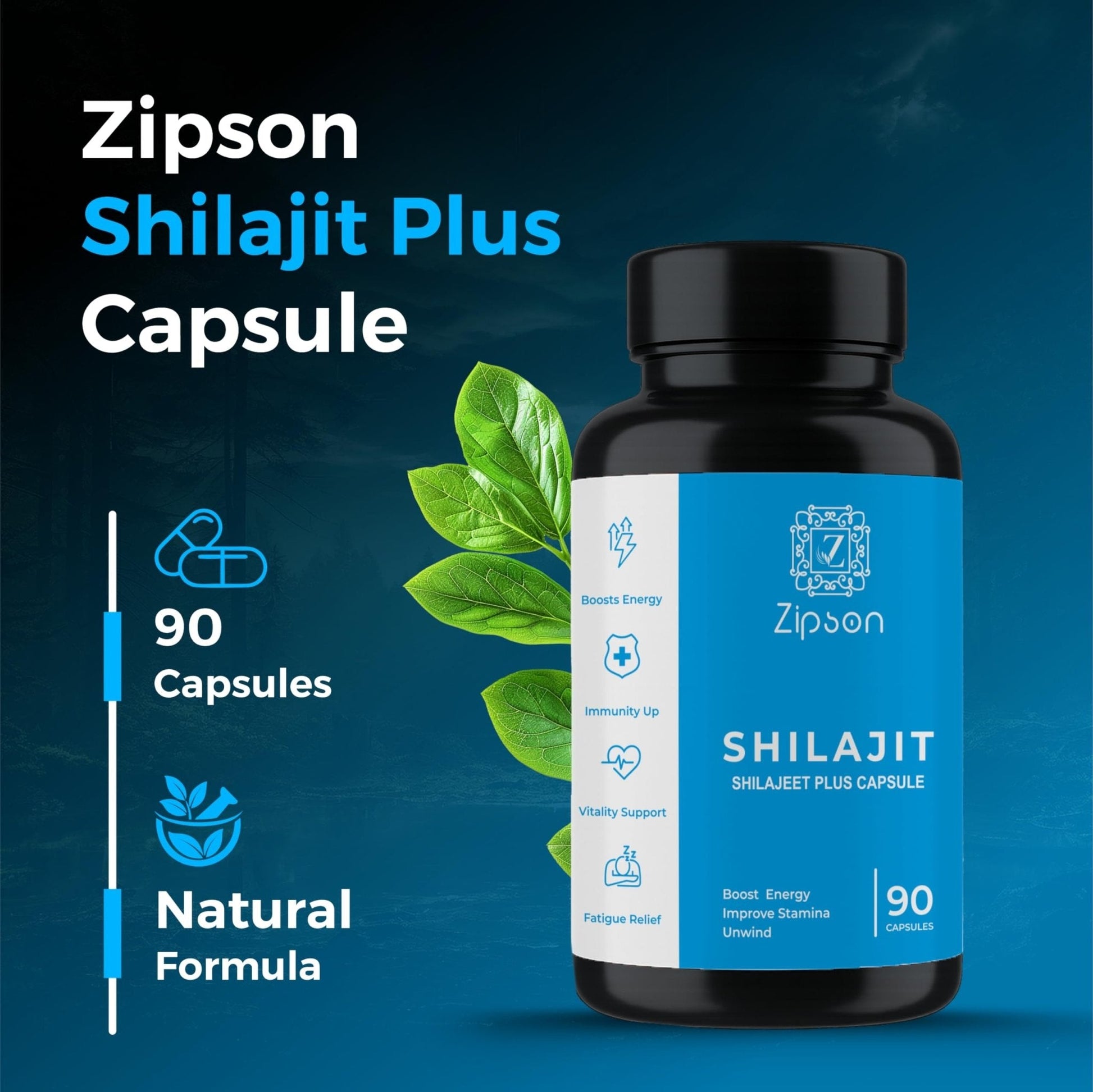 ZIPSON Shilajit for Men & Women | 90 Capsules | Himalayan Formula for Extra Power, Stamina & Immune Support | with Natural Fulvic Acid | Non-GMO | 500mg Per Serving - Maple Wellness Supplements