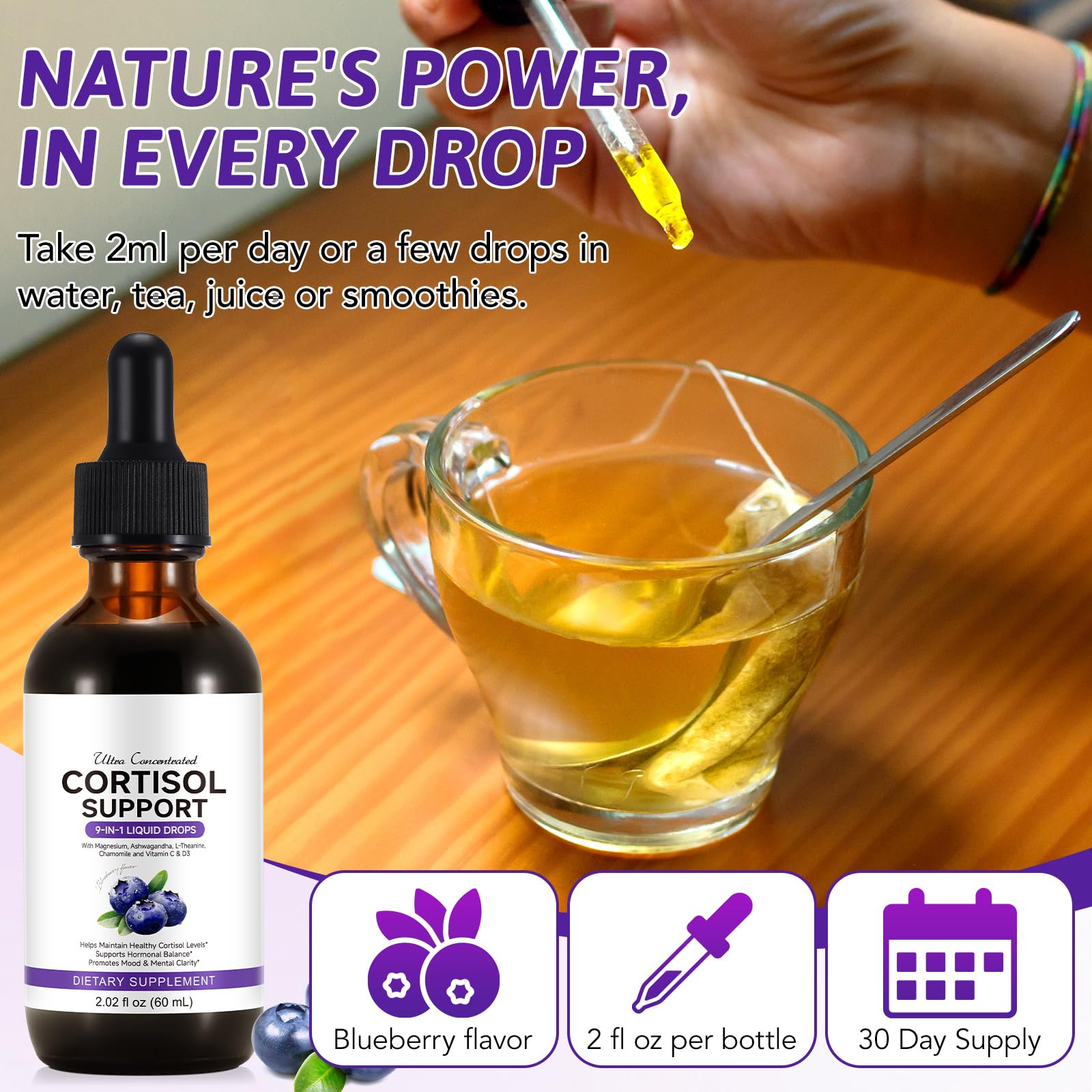 ZIXBMHYJ Cortisol Supplement for Women, Cortisol Support Liquid Drops with Ashwagandha, Magnesium & L-Theanine - Supports Stress Relief, Mood & Relaxation - 2.02 fl oz - Maple Wellness Supplements