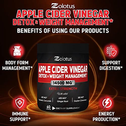 Zolotus 14x Strength Apple Cider Vinegar Capsules, Equivalent to 14500mg, with Turmeric - Maple Wellness Supplements