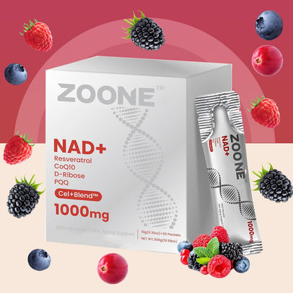 Zoone NAD Resveratrol Supplement, NAD+ Liquid Supplement 1000mg, with Nicotinamide Riboside, Resveratrol & PQQ, NAD Supplements for Men & Women, Healthy Aging & Boosts Cellular Energy – 30 Packs - Maple Wellness Supplements